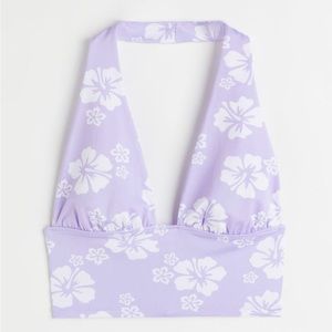 H&M Halterneck top with purple Hawaii flowers. Never worn. Like new. Size small.